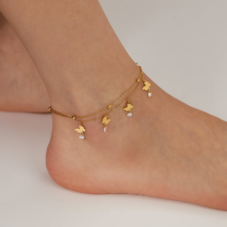 OPK GZ200 Double Layers Stainless Steel Butterfly Anklets(Gold) - Anklets by OPK | Online Shopping South Africa | PMC Jewellery | Buy Now Pay Later Mobicred