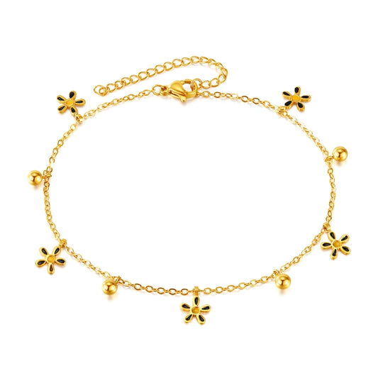 OPK GZ199 Stainless Steel Flower Beads Anklets(Gold) - Anklets by OPK | Online Shopping South Africa | PMC Jewellery | Buy Now Pay Later Mobicred