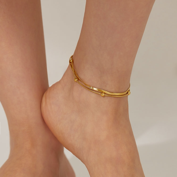 OPK GZ198 Simple Stainless Steel Double Layers Beads Anklets(Gold) - Anklets by OPK | Online Shopping South Africa | PMC Jewellery | Buy Now Pay Later Mobicred