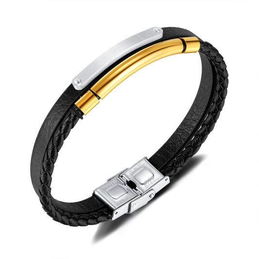 OPK PH1596 Stainless Steel Minimalist Glossy Double Leather Woven Bracelet - Bracelets by OPK | Online Shopping South Africa | PMC Jewellery | Buy Now Pay Later Mobicred