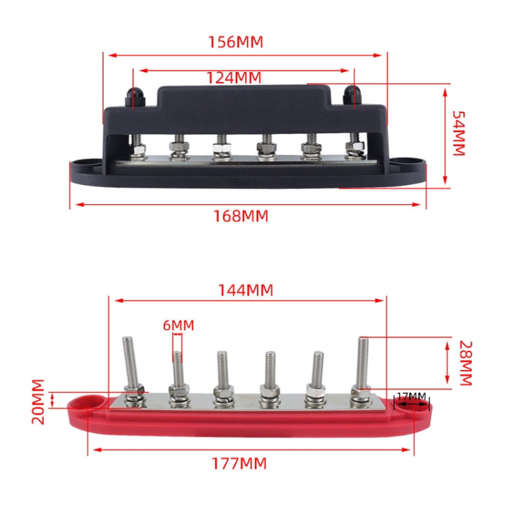 M6 RV Yacht High Current 6-column 250A Base Busbar, Color: Red + Black - Fuse by PMC Jewellery | Online Shopping South Africa | PMC Jewellery | Buy Now Pay Later Mobicred