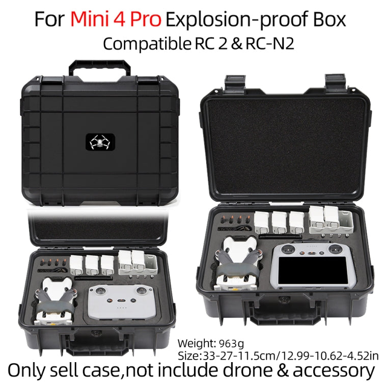 For DJI Mini 4 Pro Drone Suitcase Explosion-proof Box Compatible with RC 2 & RC-N2(Black) - free shipping - PMC TechLife - Order now!