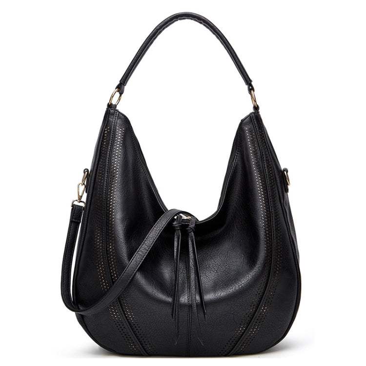 Women Large Capacity Tote Bag PU Leather Shoulder Bag Black - Handbags by PMC TechLife | Online Shopping South Africa | PMC TechLife | Buy Now Pay Later Mobicred