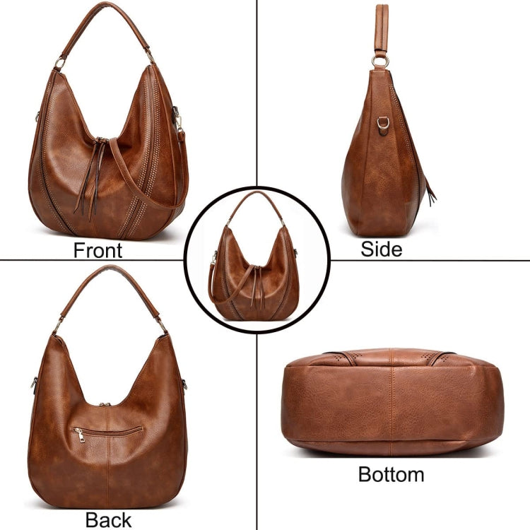 Women Large Capacity Tote Bag PU Leather Shoulder Bag Brown - Handbags by PMC TechLife | Online Shopping South Africa | PMC TechLife | Buy Now Pay Later Mobicred