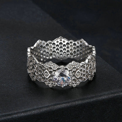 MSR061 S925 Sterling Silver Lace Hollow Moissanite Ring(7) - Rings by PMC Jewellery | Online Shopping South Africa | PMC Jewellery | Buy Now Pay Later Mobicred