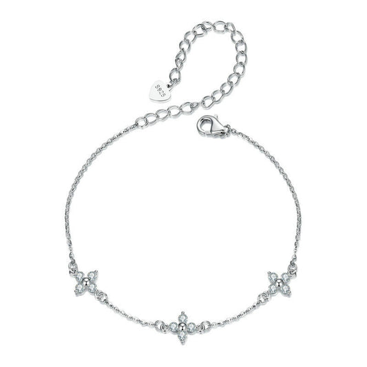 S925 Sterling Silver Lucky Four-leaf Clover Shining Moissanite Bracelet(MSB021) - Bracelets by PMC Jewellery | Online Shopping South Africa | PMC Jewellery | Buy Now Pay Later Mobicred