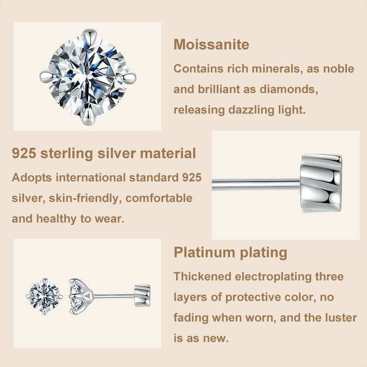 MSE062 S925 Sterling Silver Plated With Platinum Four-Claw Shining Moissanite Earrings, Size: S - Stud Earrings & Earrings by PMC Jewellery | Online Shopping South Africa | PMC Jewellery | Buy Now Pay Later Mobicred