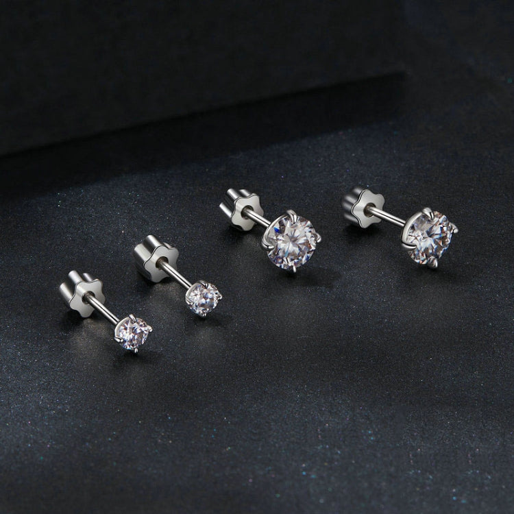 MSE062 S925 Sterling Silver Plated With Platinum Four-Claw Shining Moissanite Earrings, Size: M - Stud Earrings & Earrings by PMC Jewellery | Online Shopping South Africa | PMC Jewellery | Buy Now Pay Later Mobicred