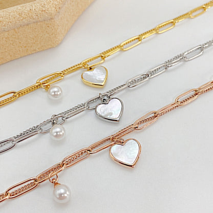 OPK 1106 Cold Style Personalized Double Layer Temperament Peach Heart Pearl Stainless Steel Bracelet, Color: Steel Color - Bracelets by OPK | Online Shopping South Africa | PMC Jewellery | Buy Now Pay Later Mobicred