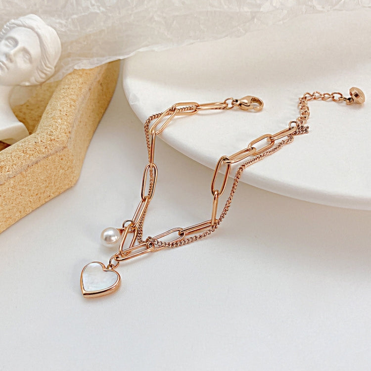 OPK 1106 Cold Style Personalized Double Layer Temperament Peach Heart Pearl Stainless Steel Bracelet, Color: Rose Gold - Bracelets by OPK | Online Shopping South Africa | PMC Jewellery | Buy Now Pay Later Mobicred