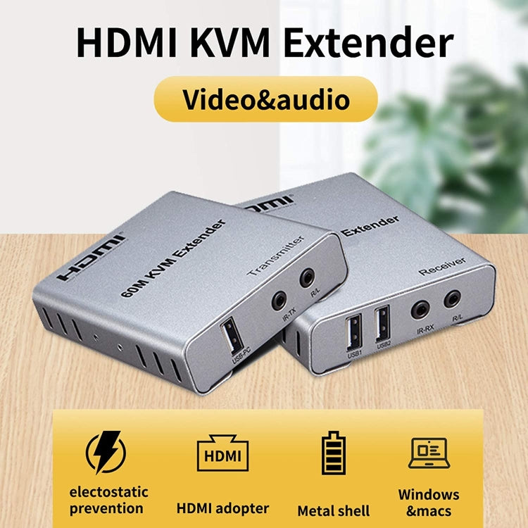 KVM 60m HDMI Network Cable Extender With Audio/Video Transmitter+Receiver, US Plug - Amplifier by PMC Jewellery | Online Shopping South Africa | PMC Jewellery | Buy Now Pay Later Mobicred