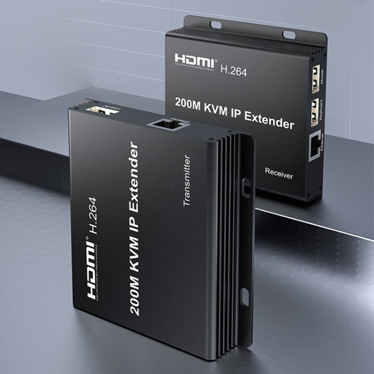 200m HDMI KVM IP Network Cable Extender H.264 Mouse Keyboard Extender EU Plug(Black) - Amplifier by PMC Jewellery | Online Shopping South Africa | PMC Jewellery | Buy Now Pay Later Mobicred