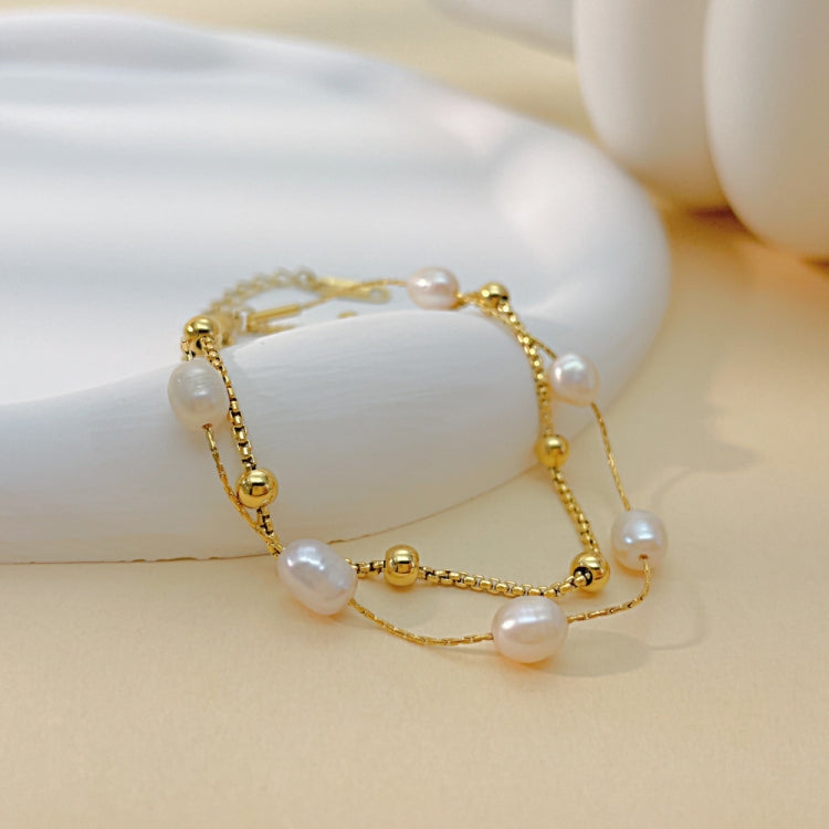 OPK 1378 Simple Stacked Titanium Steel Pearl Bracelet(Gold) - Bracelets by OPK | Online Shopping South Africa | PMC Jewellery | Buy Now Pay Later Mobicred