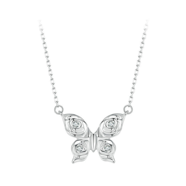 S925 Sterling Silver Platinum-plated Rose Butterfly Necklace Clavicle Jewelry(BSN396) - Necklaces & Pendants by PMC Jewellery | Online Shopping South Africa | PMC Jewellery | Buy Now Pay Later Mobicred