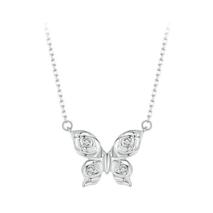 S925 Sterling Silver Platinum-plated Rose Butterfly Necklace Clavicle Jewelry(BSN396) - Necklaces & Pendants by PMC Jewellery | Online Shopping South Africa | PMC Jewellery | Buy Now Pay Later Mobicred