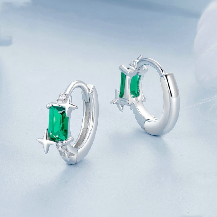 S925 Sterling Silver Platinum-plated Zircon Emerald Shining Earrings(BSE1036) - Stud Earrings & Earrings by PMC Jewellery | Online Shopping South Africa | PMC Jewellery | Buy Now Pay Later Mobicred