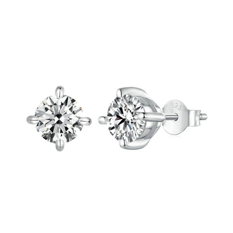 MSE038 S925 Sterling Silver Moissanite Earrings, Color: 1ct Silver - Stud Earrings & Earrings by PMC Jewellery | Online Shopping South Africa | PMC Jewellery | Buy Now Pay Later Mobicred