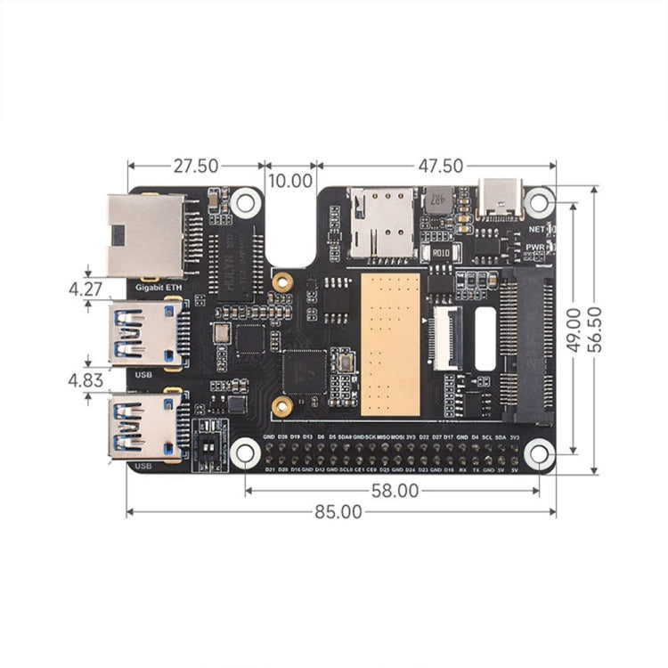 Waveshare For Raspberry Pi 5 PCIe to MiniPCIe / Gigabit Ethernet / USB 3.2 Gen1 HAT, Spec: No Accessories - free shipping - PMC Jewellery - Order now!