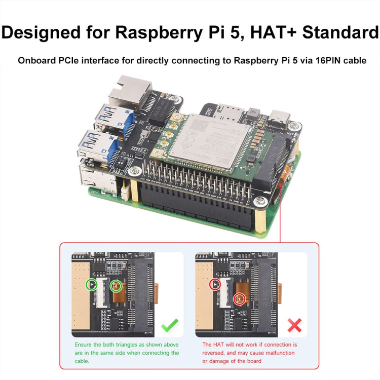 Waveshare For Raspberry Pi 5 PCIe to MiniPCIe / Gigabit Ethernet / USB 3.2 Gen1 HAT, Spec: No Accessories - free shipping - PMC Jewellery - Order now!