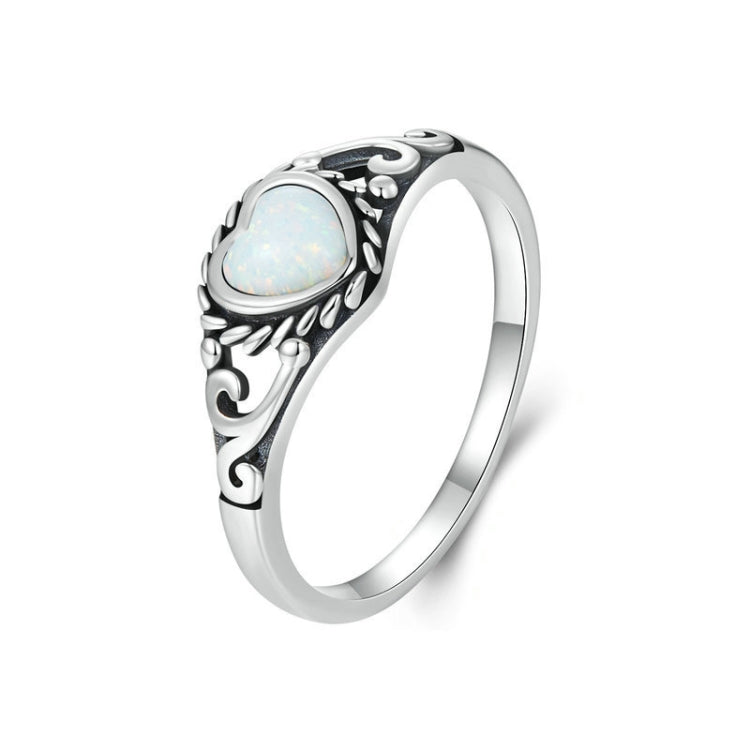 S925 Sterling Silver Opal Pattern Love Ring(No.7) - Rings by PMC Jewellery | Online Shopping South Africa | PMC Jewellery | Buy Now Pay Later Mobicred