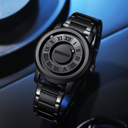 BINBOND B234 30m Waterproof Magnetic Suspension Watch, Color: Black Leather-White Steel-White - Leather Strap Watches by BINBOND | Online Shopping South Africa | PMC Jewellery | Buy Now Pay Later Mobicred