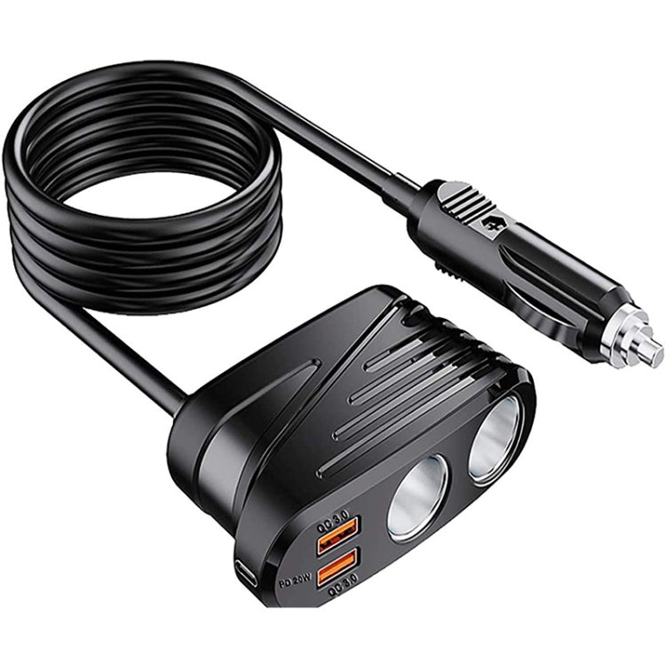 TR31 Car Cigarette Lighter One To Two 120W With Cord USB C/PD Port Charger(Black) - Cigar Socket by PMC Jewellery | Online Shopping South Africa | PMC Jewellery | Buy Now Pay Later Mobicred