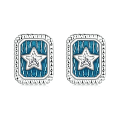 S925 Sterling Silver Platinum-plated Star Square Earrings(SCE1796) - Stud Earrings & Earrings by PMC Jewellery | Online Shopping South Africa | PMC Jewellery | Buy Now Pay Later Mobicred