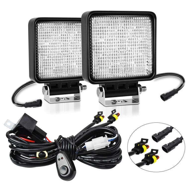 14W 9-30V 4 Inch Mixed Luminous Square Floodlight With Wire Set(X2) - Work Lights by PMC Jewellery | Online Shopping South Africa | PMC Jewellery | Buy Now Pay Later Mobicred