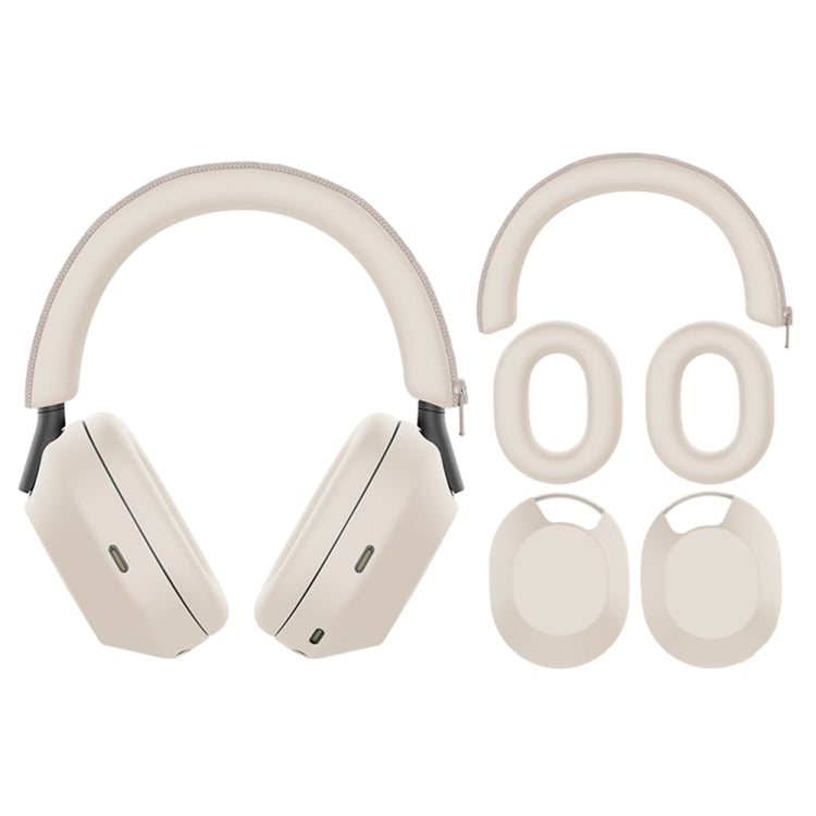 For Sony WH-1000XM5 Bluetooth Headset + Headband + Earmuff Protective Cover(3-in-1 Beige) - Earmuff & Pad by PMC Jewellery | Online Shopping South Africa | PMC Jewellery | Buy Now Pay Later Mobicred