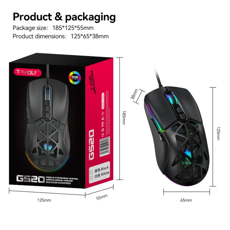 T-WOLF G520 7-keys RGB Marquee Honeycomb Hollow Gaming Wired Mouse(Black) - Wired Mice by T-WOLF | Online Shopping South Africa | PMC TechLife | Buy Now Pay Later Mobicred