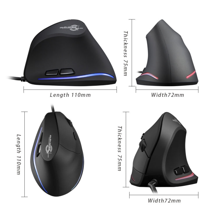 ZELOTES T20 6-Keys Vertical Grip Ergonomic Laptop Wired Mouse(Black) - Wired Mice by ZELOTES | Online Shopping South Africa | PMC TechLife | Buy Now Pay Later Mobicred