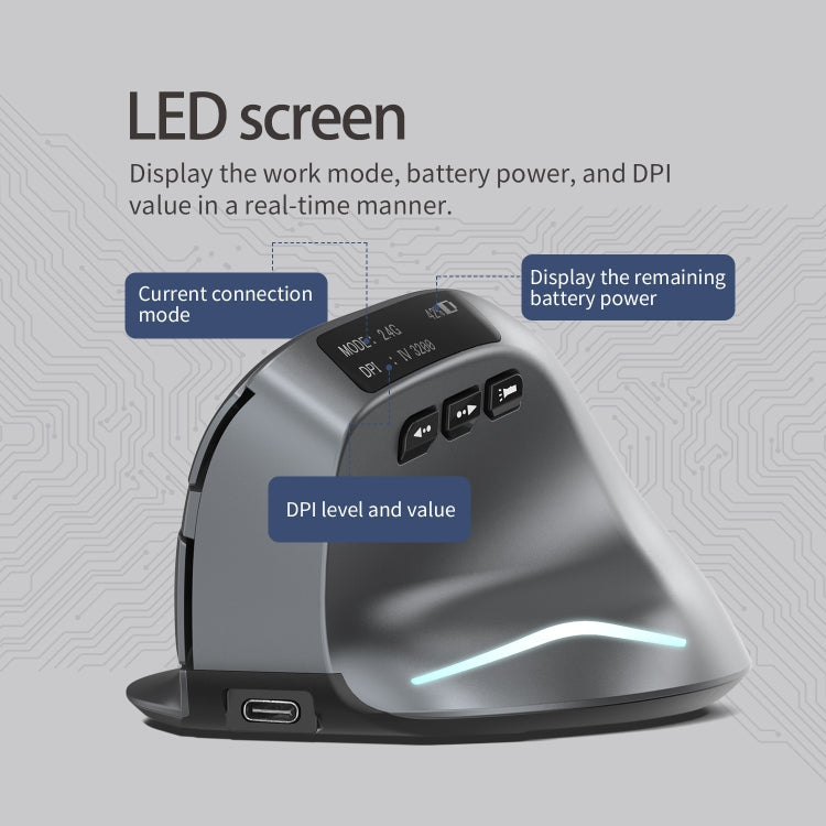 ZELOTES F-26C 8-Keys 2.4G+Bluetooth Dual-Mode LED Display Vertical Grip Wireless Mouse(Gray) - free shipping - PMC TechLife - Order now!