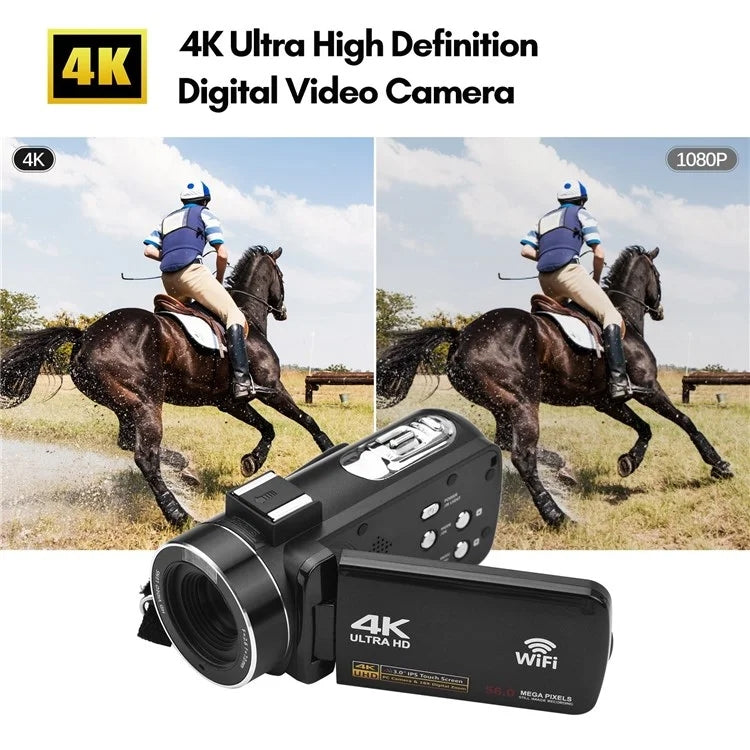 4K  Digital Video Camera 3 Inch IPS Touch Screen 56MP 18X Digital Zoom WiFi Camcorder, Spec: Set 1 - Video Cameras by PMC TechLife | Online Shopping South Africa | PMC TechLife | Buy Now Pay Later Mobicred