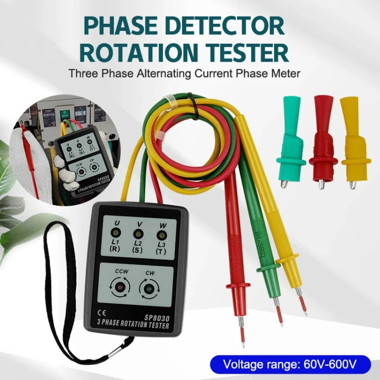 SP8030 3 Phase Alternating Current Phase Meter Phase Detector Rotation Tester Indicator Digital Phase-Order Indicator - Digital Multimeter by PMC TechLife | Online Shopping South Africa | PMC TechLife | Buy Now Pay Later Mobicred