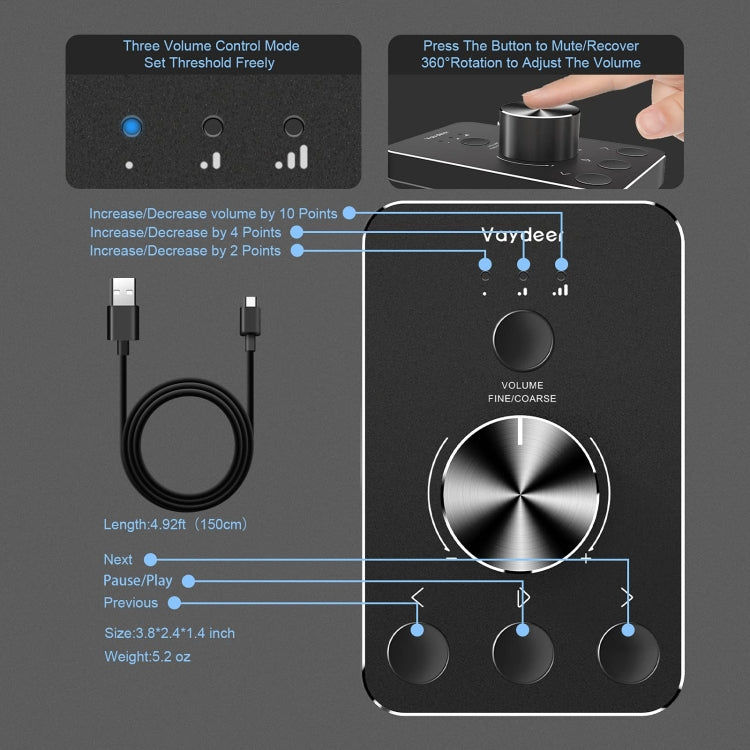 Vaydeer JP2011 USB Computer Volume Adjustment Controller Desktop Multimedia Rotary Button(Type-C) - free shipping - PMC TechLife - Order now!