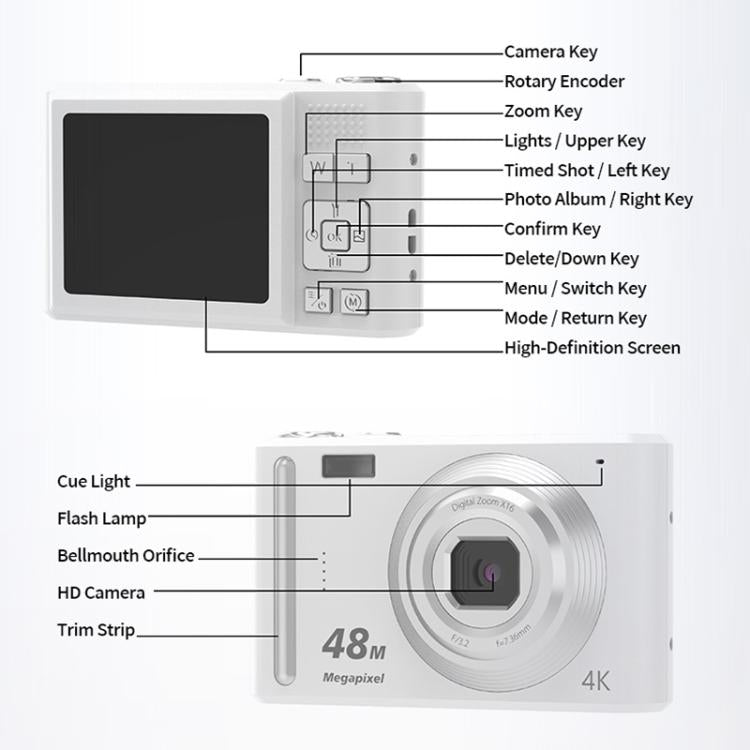 DC03H 2.4-Inch 16X Digital Zoom Electronic Image Stabilization 4K HD Digital Camera(White) - Children Cameras by PMC TechLife | Online Shopping South Africa | PMC TechLife | Buy Now Pay Later Mobicred