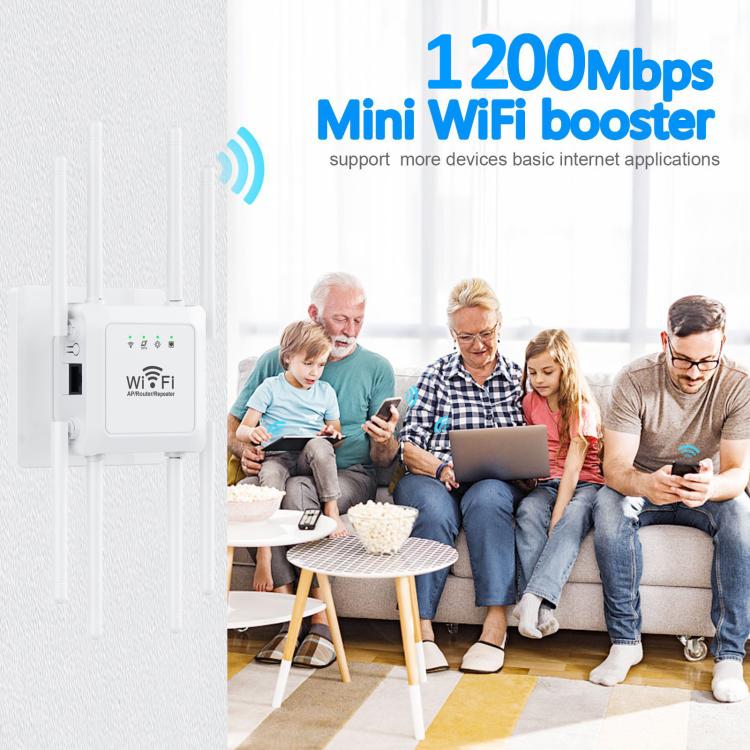 U18 1200Mbps 2.4G & 5G  Wireless Repeater WiFi Signal Amplifier With 8 Antenna EU Plug Black - Broadband Amplifiers by PMC TechLife | Online Shopping South Africa | PMC TechLife | Buy Now Pay Later Mobicred