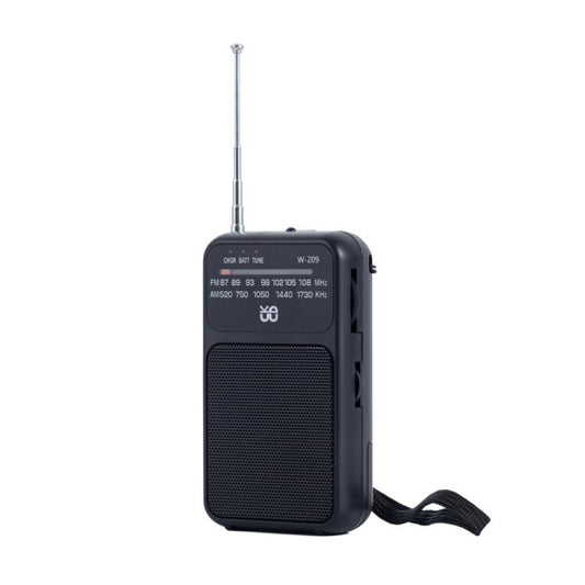 W-209 Mini Portable Rechargeable / Battery Dual-mode Powered Pointer FM Radio with Flashlight(Black) - Radio Player by PMC Jewellery | Online Shopping South Africa | PMC Jewellery | Buy Now Pay Later Mobicred