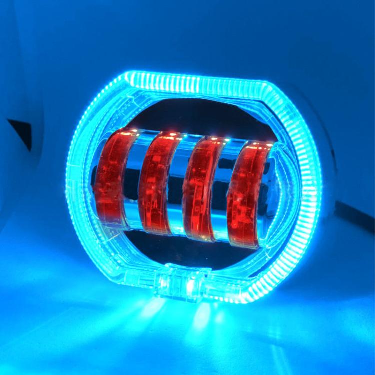 Motorcycle Electric Vehicle General Modification LED Headlight 4 Beads Double Lens Lamps, Style: Ice Blue Aperture+Red Devil Eye - Headlights by PMc TechLife | Online Shopping South Africa | PMc TechLife | Buy Now Pay Later Mobicred