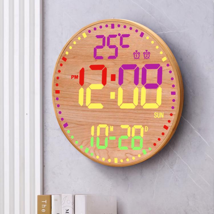 11.6-Inch RGB Wall Clock With Remote Control Multi-Functional Alarm Clock Bamboo+Bamboo - Wall Clock by PMc TechLife | Online Shopping South Africa | PMc TechLife | Buy Now Pay Later Mobicred