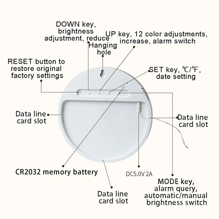 11.6-Inch RGB Wall Clock With Remote Control Multi-Functional Alarm Clock Bamboo+Bamboo - Wall Clock by PMc TechLife | Online Shopping South Africa | PMc TechLife | Buy Now Pay Later Mobicred