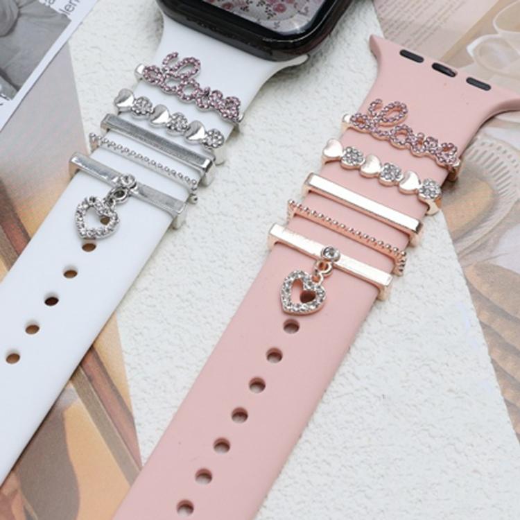 5pcs / Set 21mm Width Smart Watch Band LOVE Letter Decorative Ring Metal Accessories(Silver) - Watch Decorations by PMC TechLife | Online Shopping South Africa | PMC TechLife | Buy Now Pay Later Mobicred