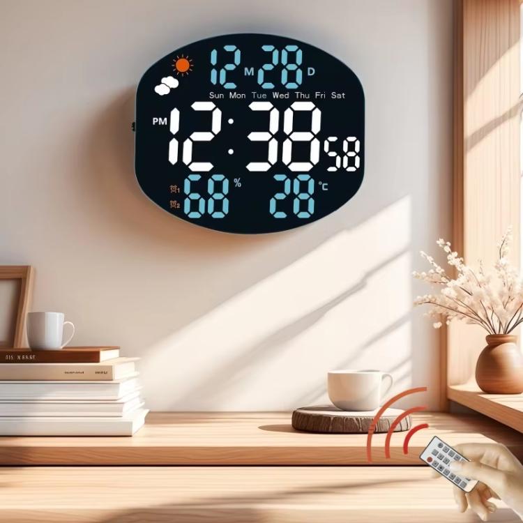 Digital Wall Clock Weather Station Forecast TEMP Humidity 2 Alarm Table Clock With Remote Control(Green+White) - Wall Clock by PMc TechLife | Online Shopping South Africa | PMc TechLife | Buy Now Pay Later Mobicred