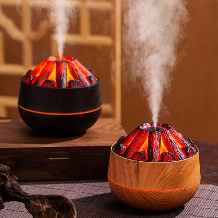 Simulated Charcoal Fire Ambient Night Light Humidifier USB Large Mist Flame Humidifier(Dark Wood Grain) - free shipping - PMC TechLife - Order now!