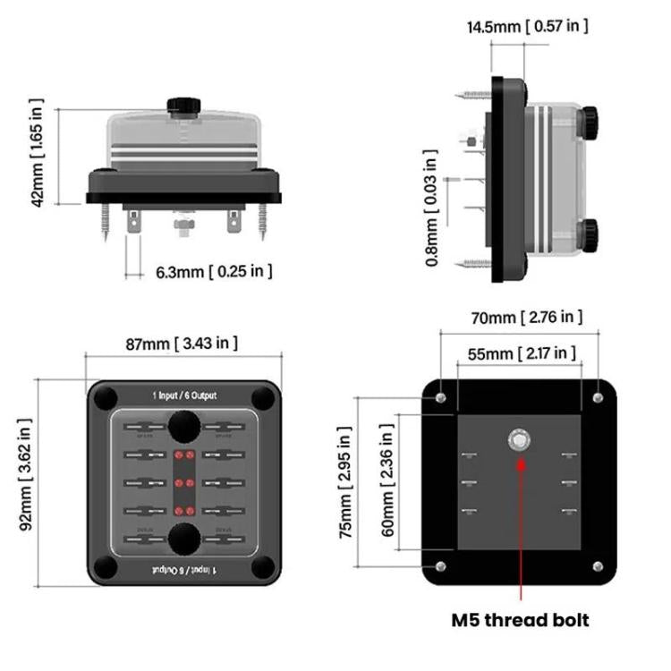 6-Way Waterproof Fuse Box With LED Indicator And Sticker(ZH-1704A1) - Fuse by PMc TechLife | Online Shopping South Africa | PMc TechLife | Buy Now Pay Later Mobicred