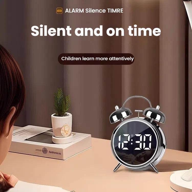 12/24H LED Screen Alarm Clock Loud Metal Clock With Night Light Plug-In Children Clock(Black) - free shipping - PMC TechLife - Order now!