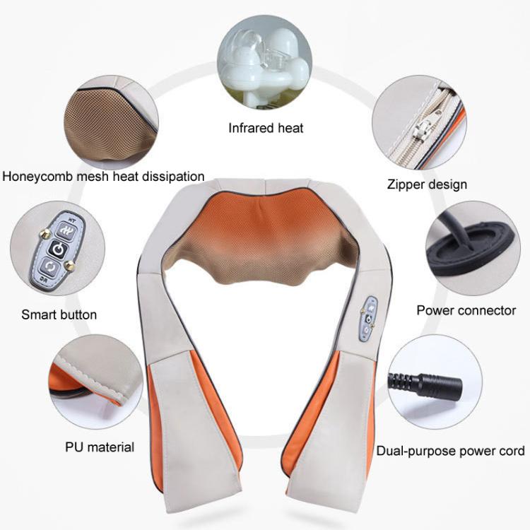 Car Household Massage Shawl Heated Shoulder And Cervical Massager EU Plug(Beige+Orange) - free shipping - PMC TechLife - Order now!