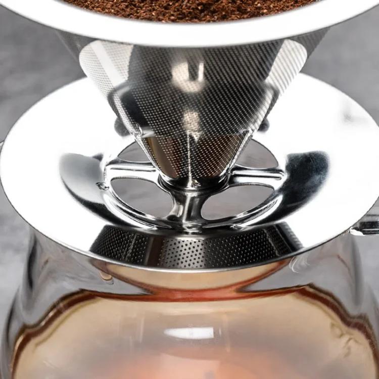 V60 Stainless Steel Coffee Filter with Base for Pour Over Brewing, Spec: 1-4 Cups 300-mesh - free shipping - PMC TechLife - Order now!