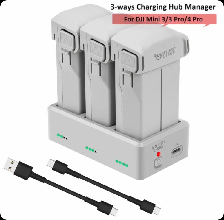 YX 3-Way Battery Charger For DJI Mini 4 Pro/Mini 3/Mini 3 Pro Charging Hub 35W US Plug - free shipping - PMC TechLife - Order now!