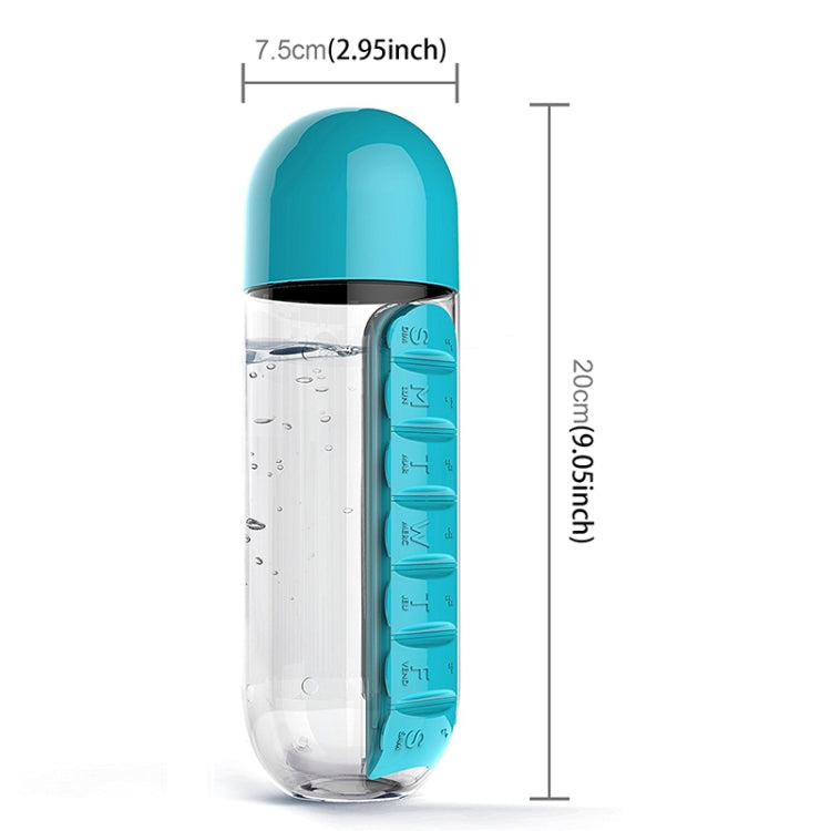 600ML Plastic Water Bottle with Daily Pill Box Organizer Drinking Bottles(Blue) - Drinking Tools by PMC Jewellery | Online Shopping South Africa | PMC Jewellery